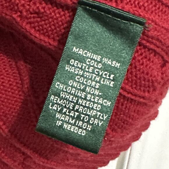 Ralph Lauren Logo Red Boat Neck Cable Knit Sweater Gold Buttons Women’s Size XL - Picture 6 of 9